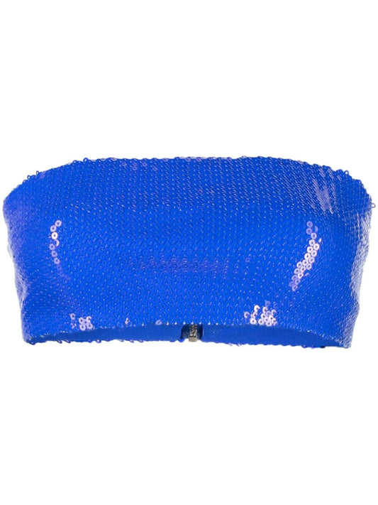 Sequin-Embellished Strapless Crop Top