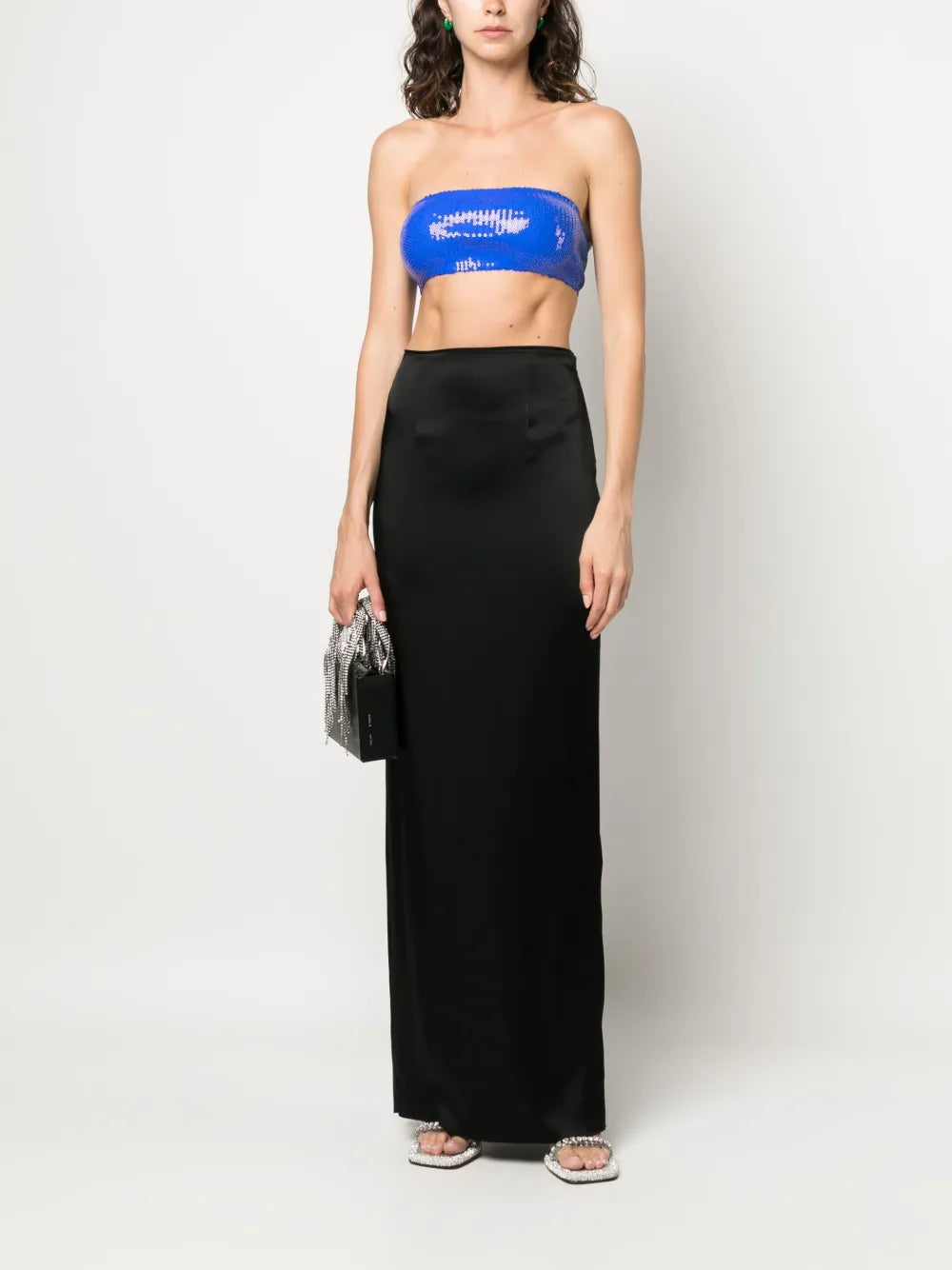 Sequin-Embellished Strapless Crop Top
