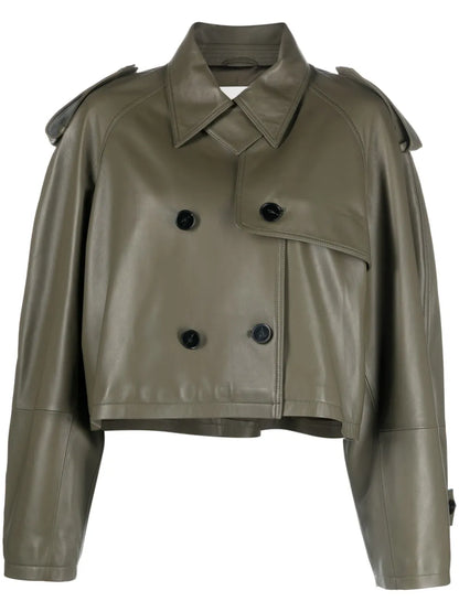 Cropped Leather Trench Jacket