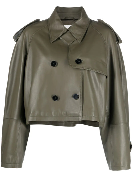 Cropped Leather Trench Jacket