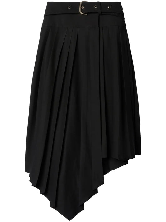 Tech Drill Pleated Asymmetric Skirt
