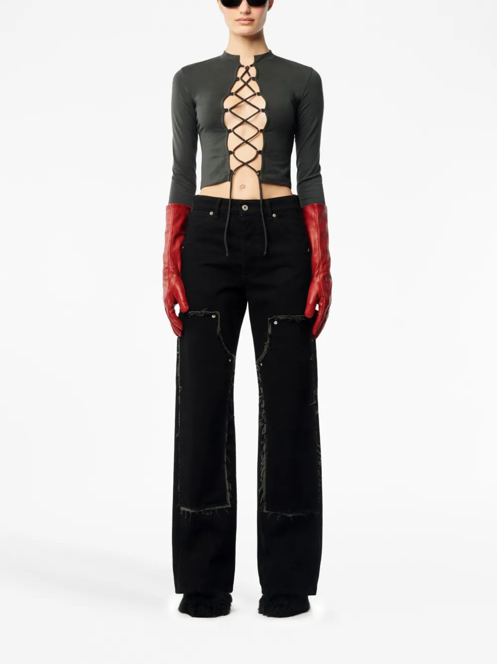 Long-Sleeved Lace-Up T-Shirt