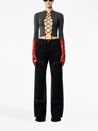 Long-Sleeved Lace-Up T-Shirt
