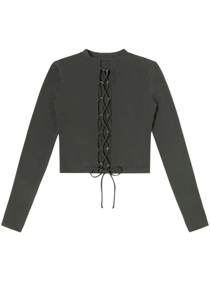Long-Sleeved Lace-Up T-Shirt
