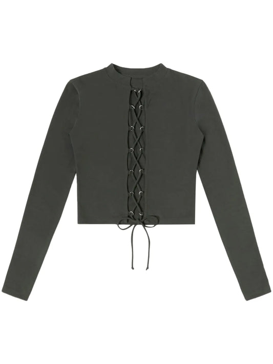 Long-Sleeved Lace-Up T-Shirt