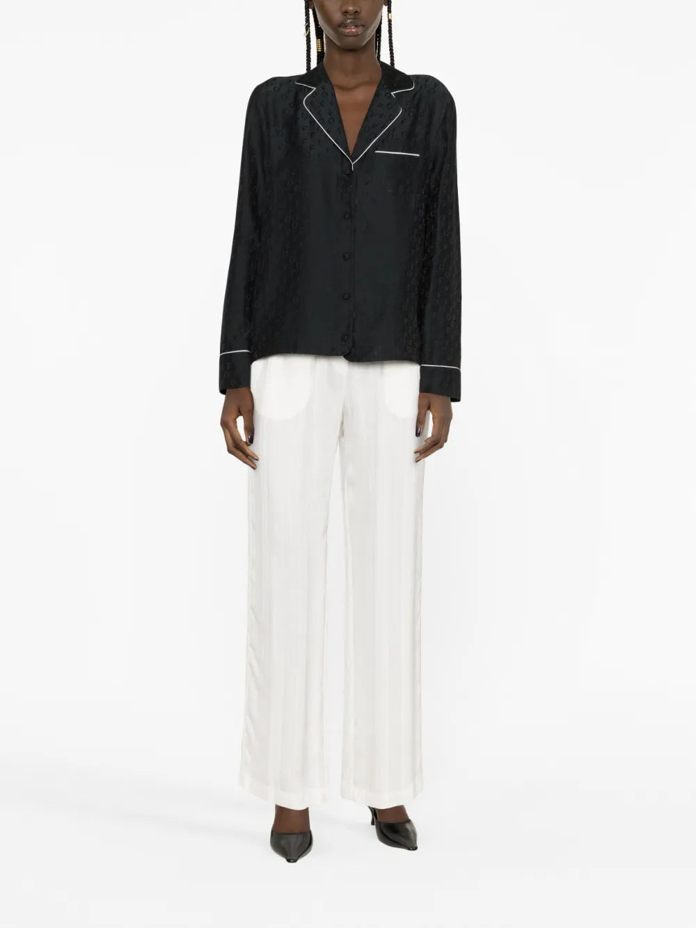 Logo-Jacquard Satin Pyjama Shirt