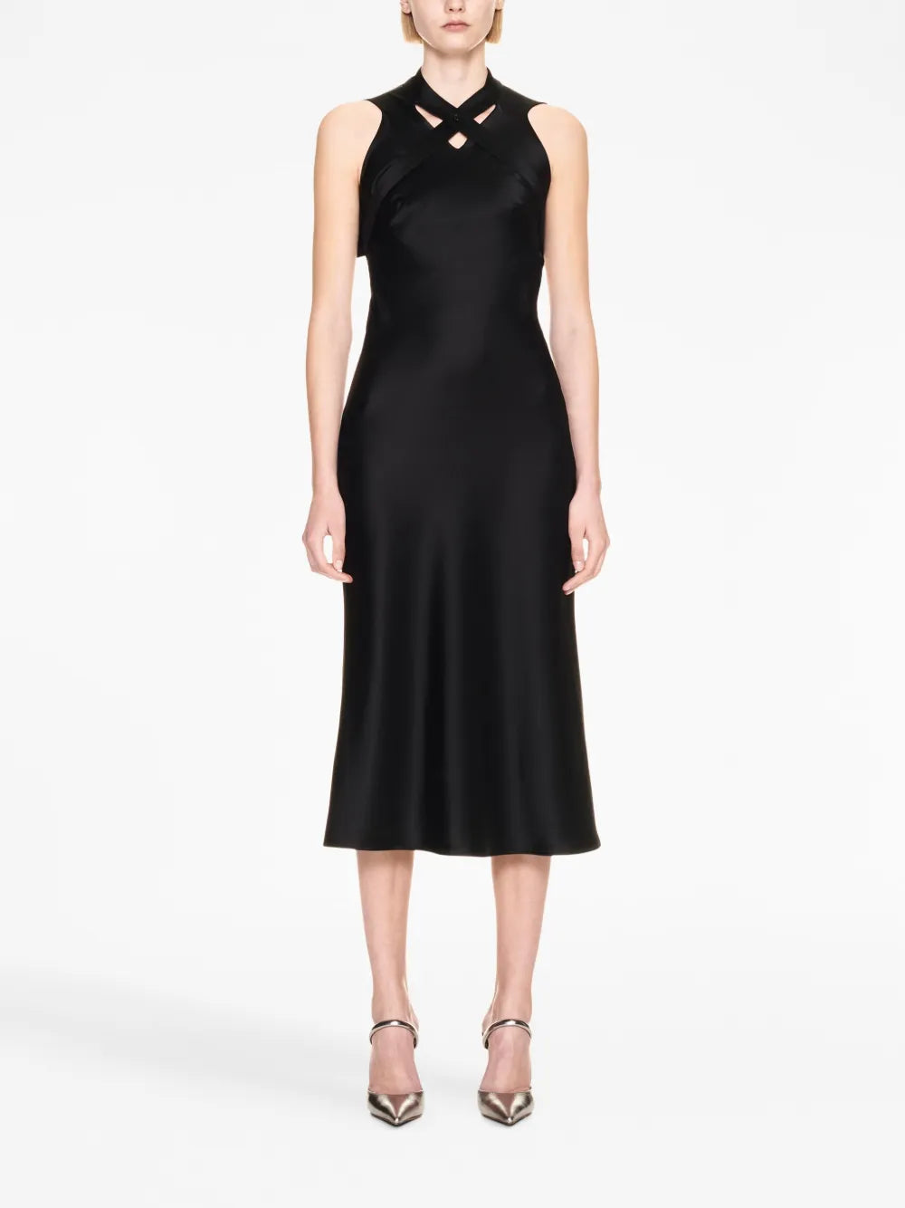 Buckle-Detail Satin Midi Dress