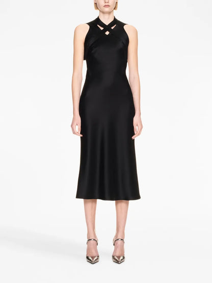 Buckle-Detail Satin Midi Dress