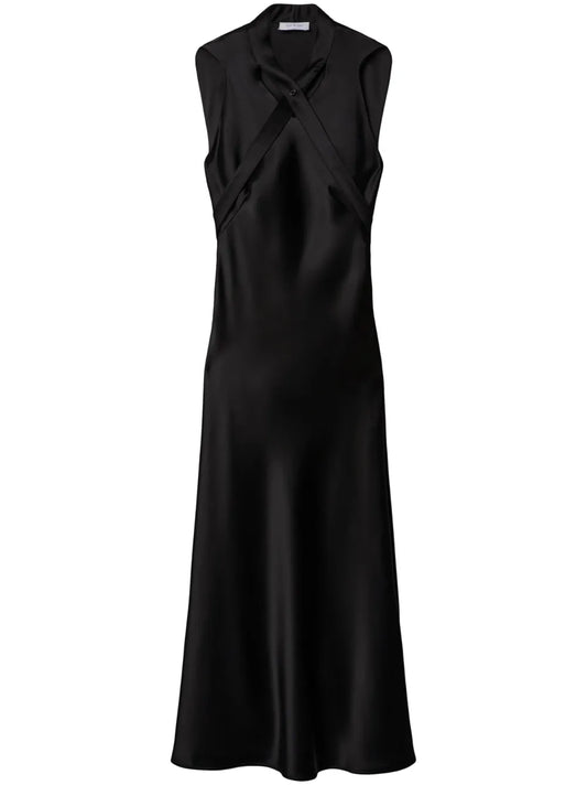 Buckle-Detail Satin Midi Dress