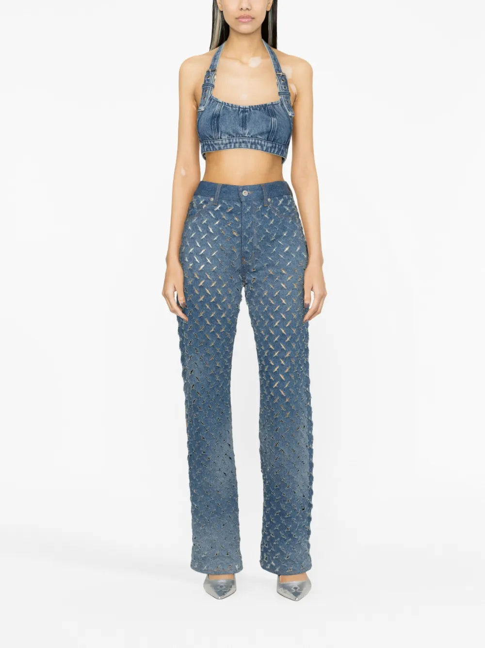 Buckle-Strap Denim Bralette