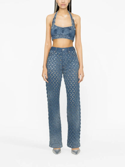 Buckle-Strap Denim Bralette