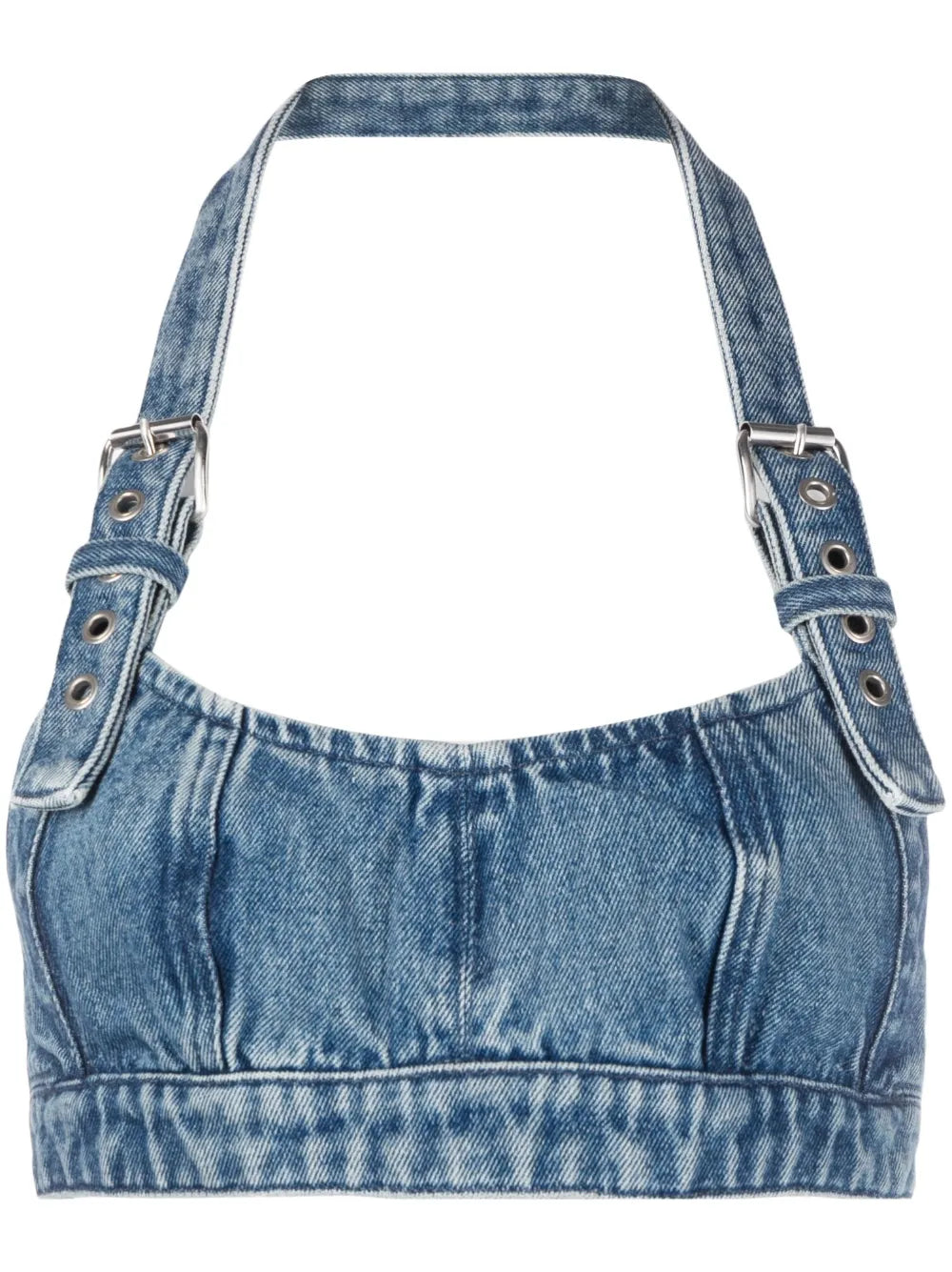 Buckle-Strap Denim Bralette