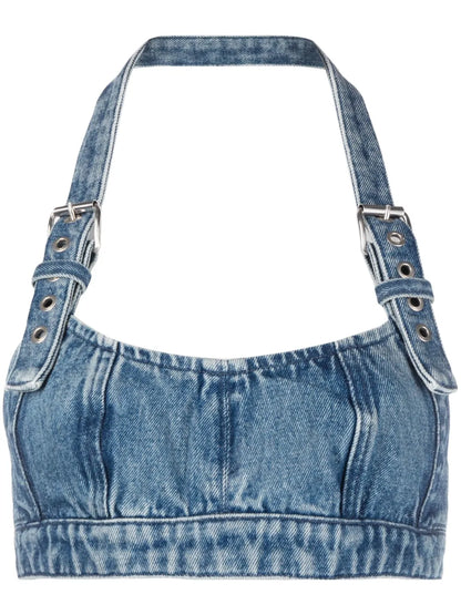 Buckle-Strap Denim Bralette