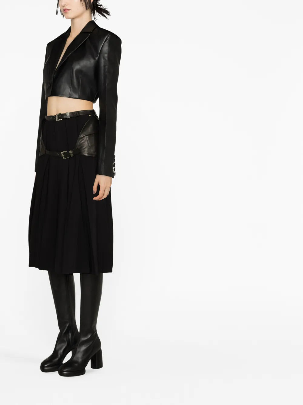Box-Pleated Belted Midi Skirt