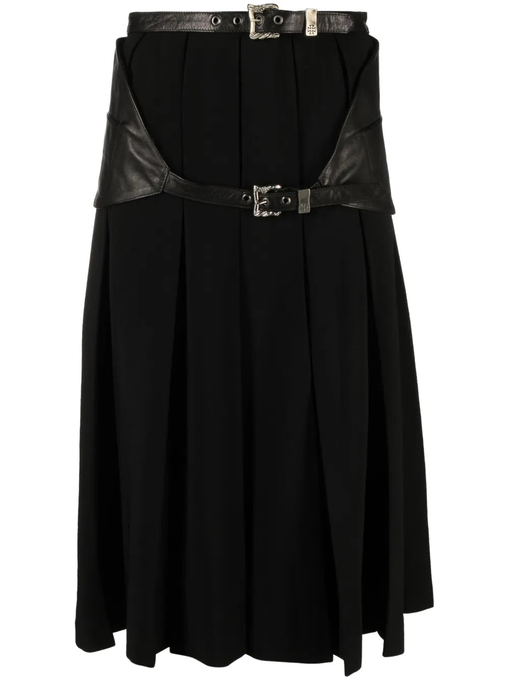 Box-Pleated Belted Midi Skirt