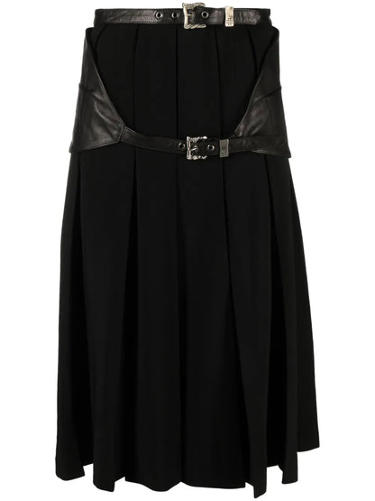 Box-Pleated Belted Midi Skirt