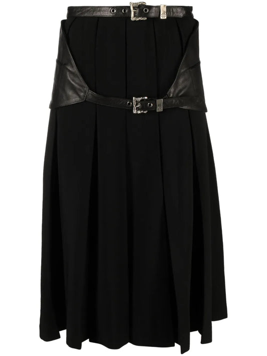 Box-Pleated Belted Midi Skirt