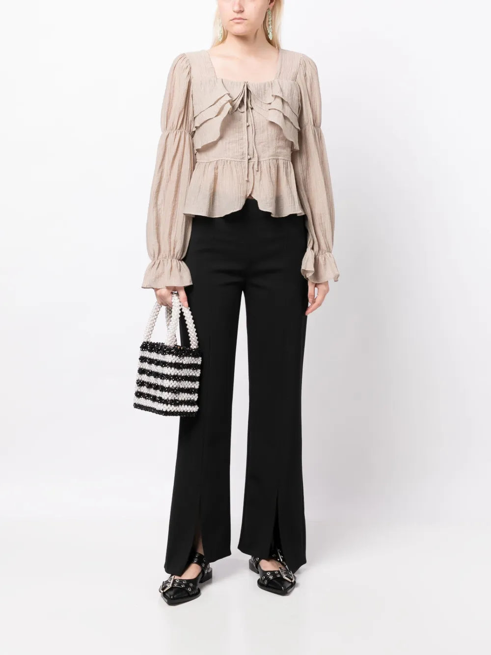 Ruffle-Detailing Long-Sleeve Blouse