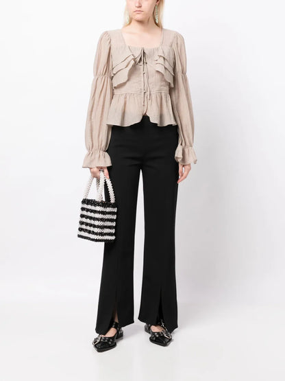 Ruffle-Detailing Long-Sleeve Blouse
