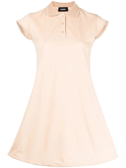 Contrasting-Trim Flared Cotton Dress