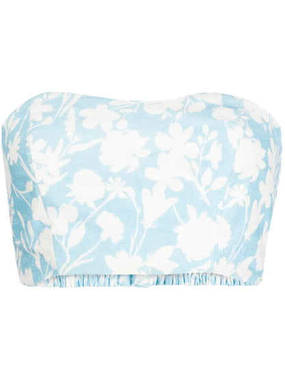 Lilly Floral-Print Linen Tube Top