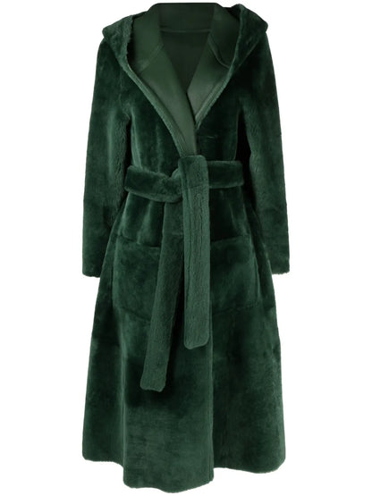 Reversible Hooded Sheepskin Coat