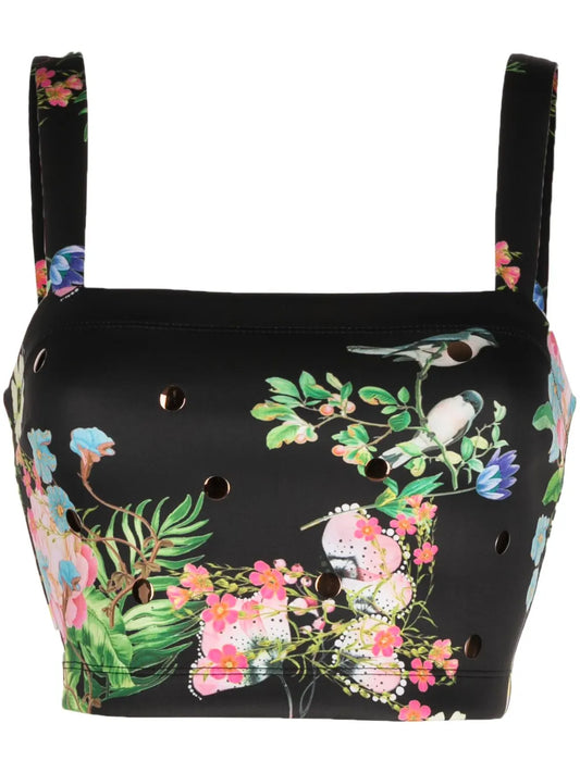 Floral-Print Sleeveless Cropped Top