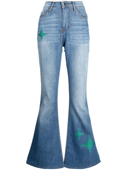 Star-Print High-Rise Flared Jeans