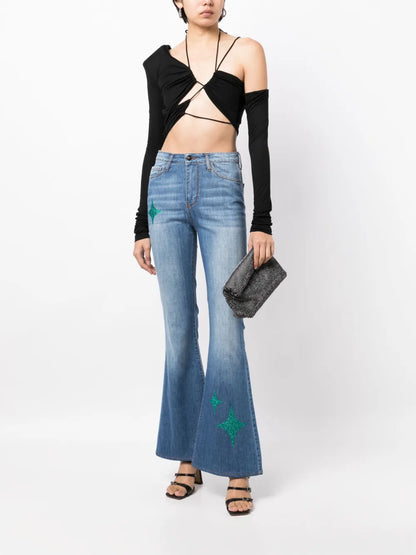 Star-Print High-Rise Flared Jeans