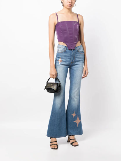 Star-Print High-Rise Flared Jeans