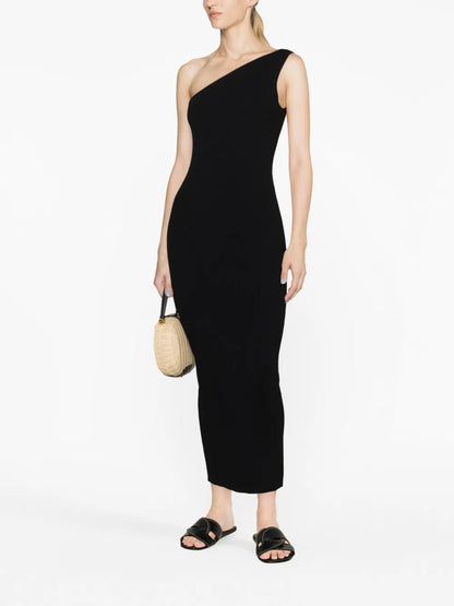 One-Shoulder Ribbed-Knit Dress