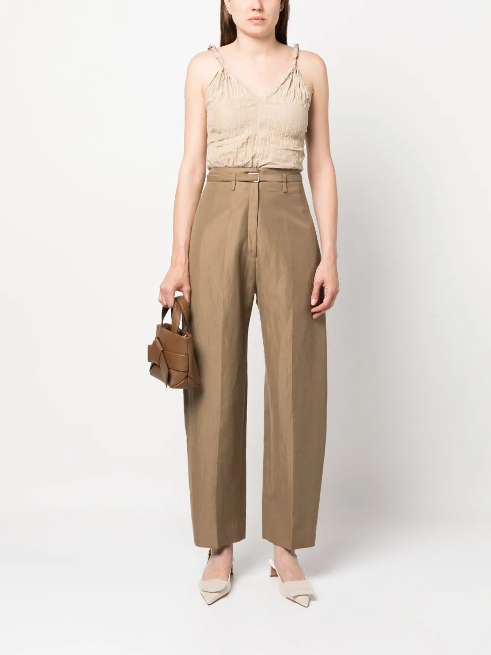 Twist-Strap Crinkled Top