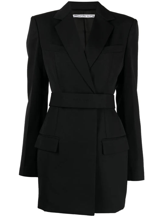 Logo-Embroidered Belted Blazer Dress