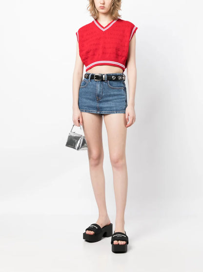 Mid-Rise Denim Skort