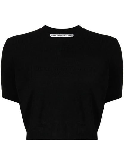 Logo-Embossed Cropped Knitted Top