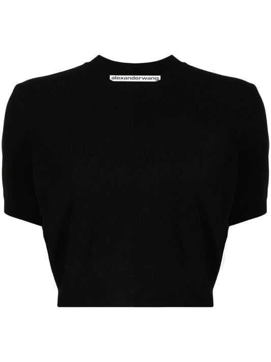 Logo-Embossed Cropped Knitted Top