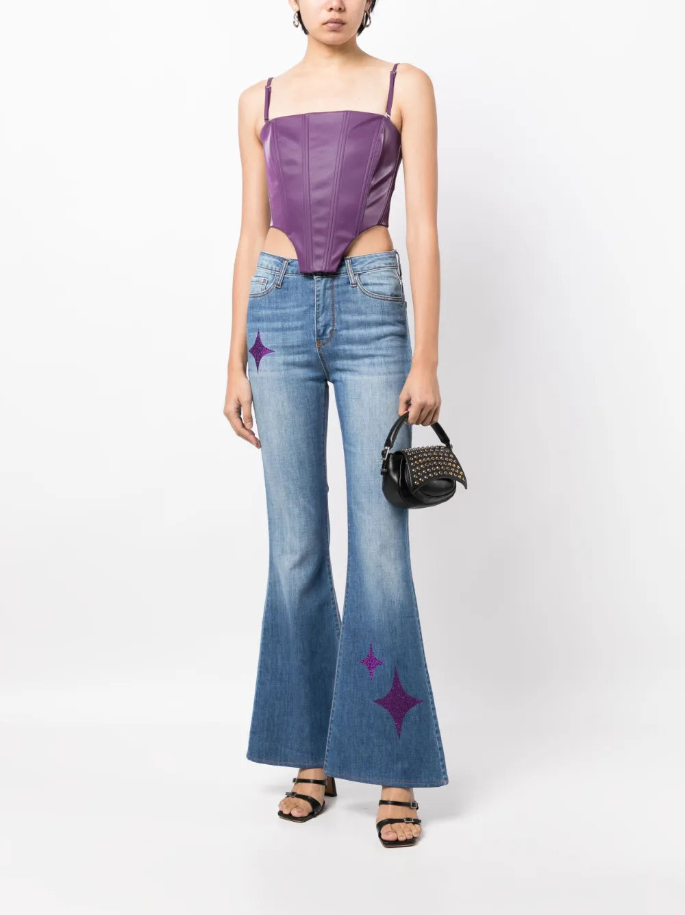 Star-Print High-Rise Flared Jeans