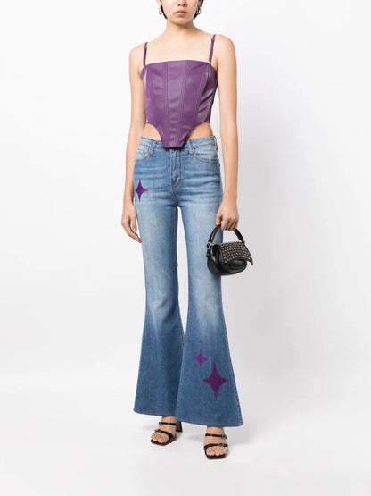 Star-Print High-Rise Flared Jeans