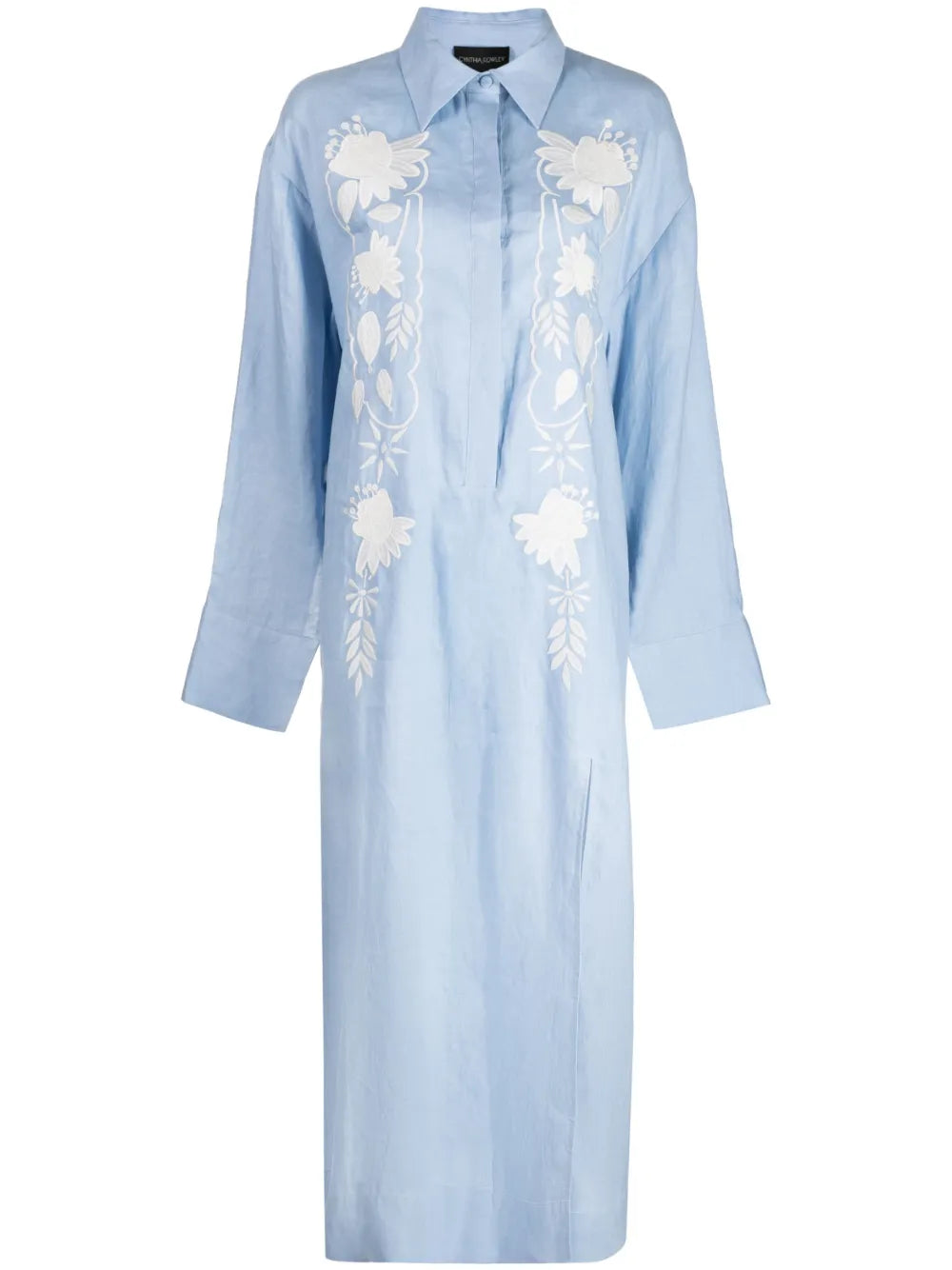 Floral-Embroidered Shirt Dress