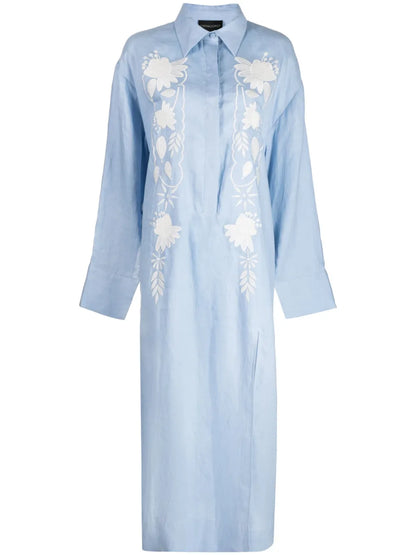 Floral-Embroidered Shirt Dress
