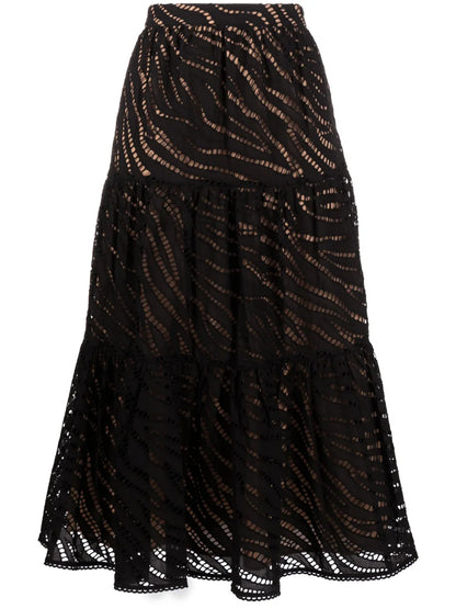 Embroidered Tiered Midi Skirt