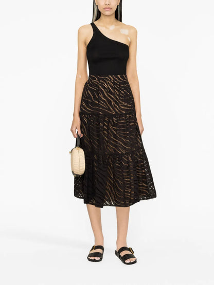 Embroidered Tiered Midi Skirt