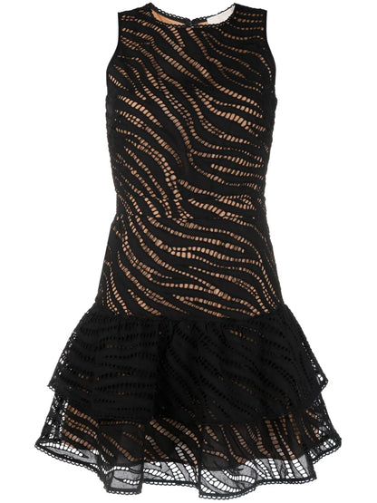 Perforated Ruffled Sleeveless Dress