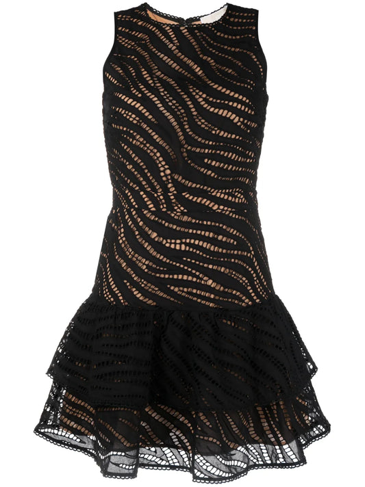 Perforated Ruffled Sleeveless Dress