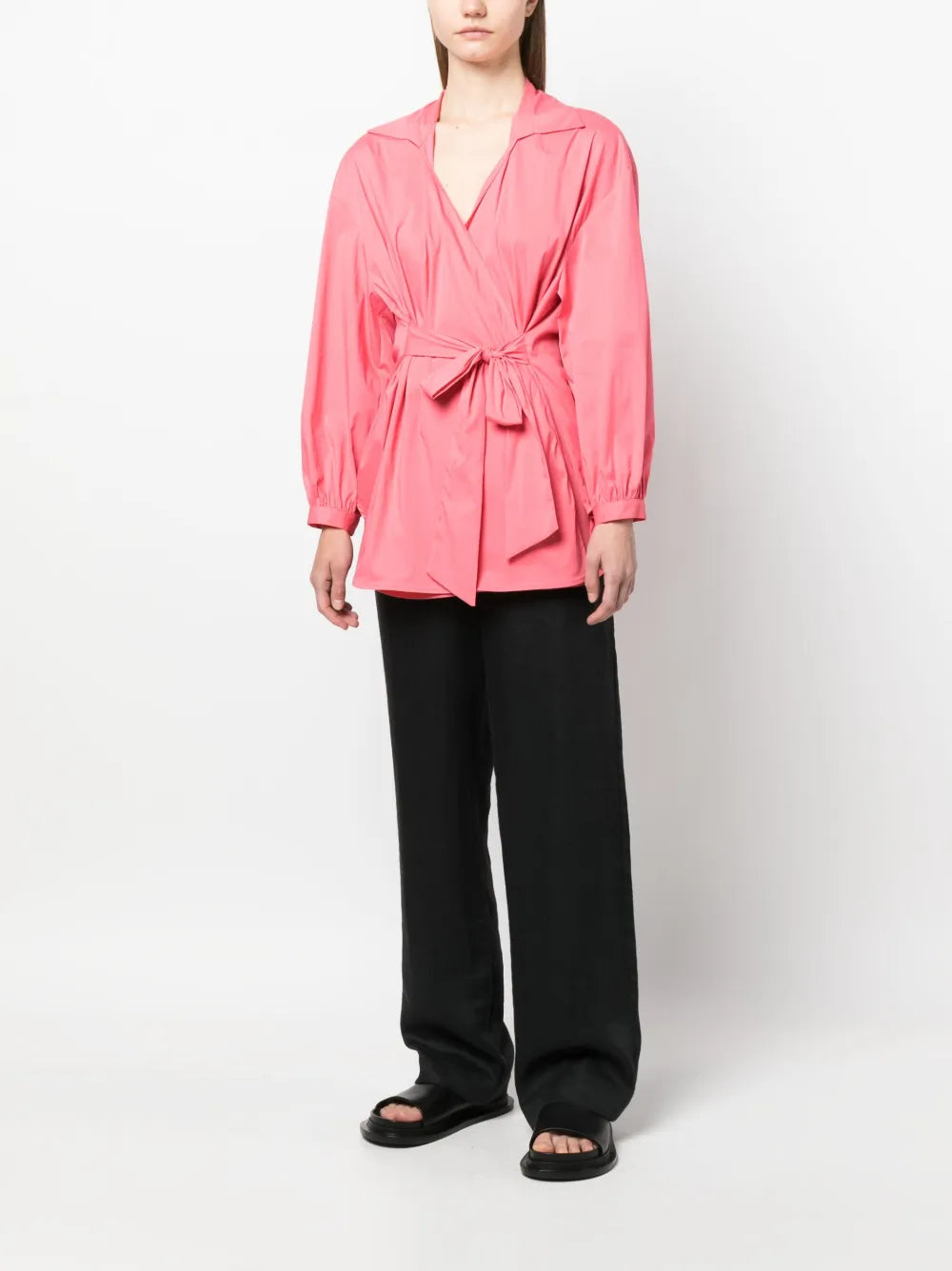Long-Sleeve Belted Blouse