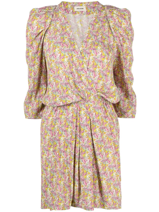 Floral Wings-Print Mini Dress