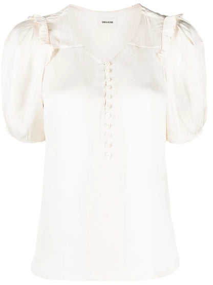 Puff-Sleeve Satin Top