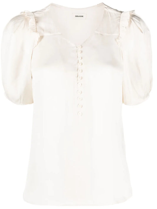 Puff-Sleeve Satin Top