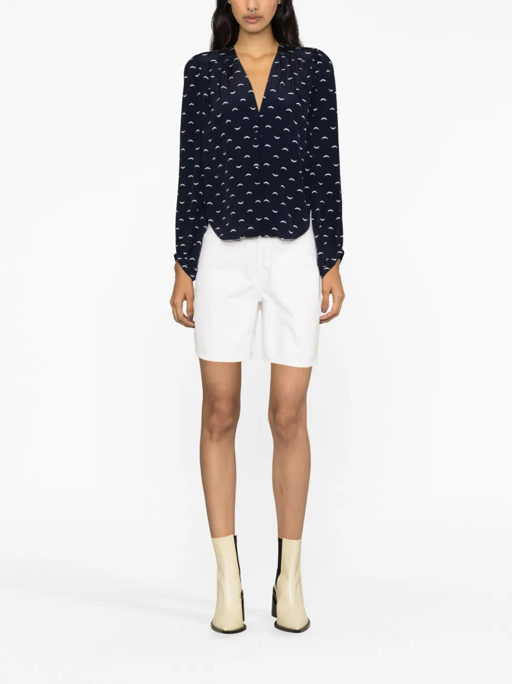 Graphic-Print Long-Sleeved Blouse
