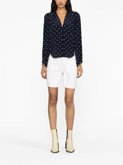 Graphic-Print Long-Sleeved Blouse